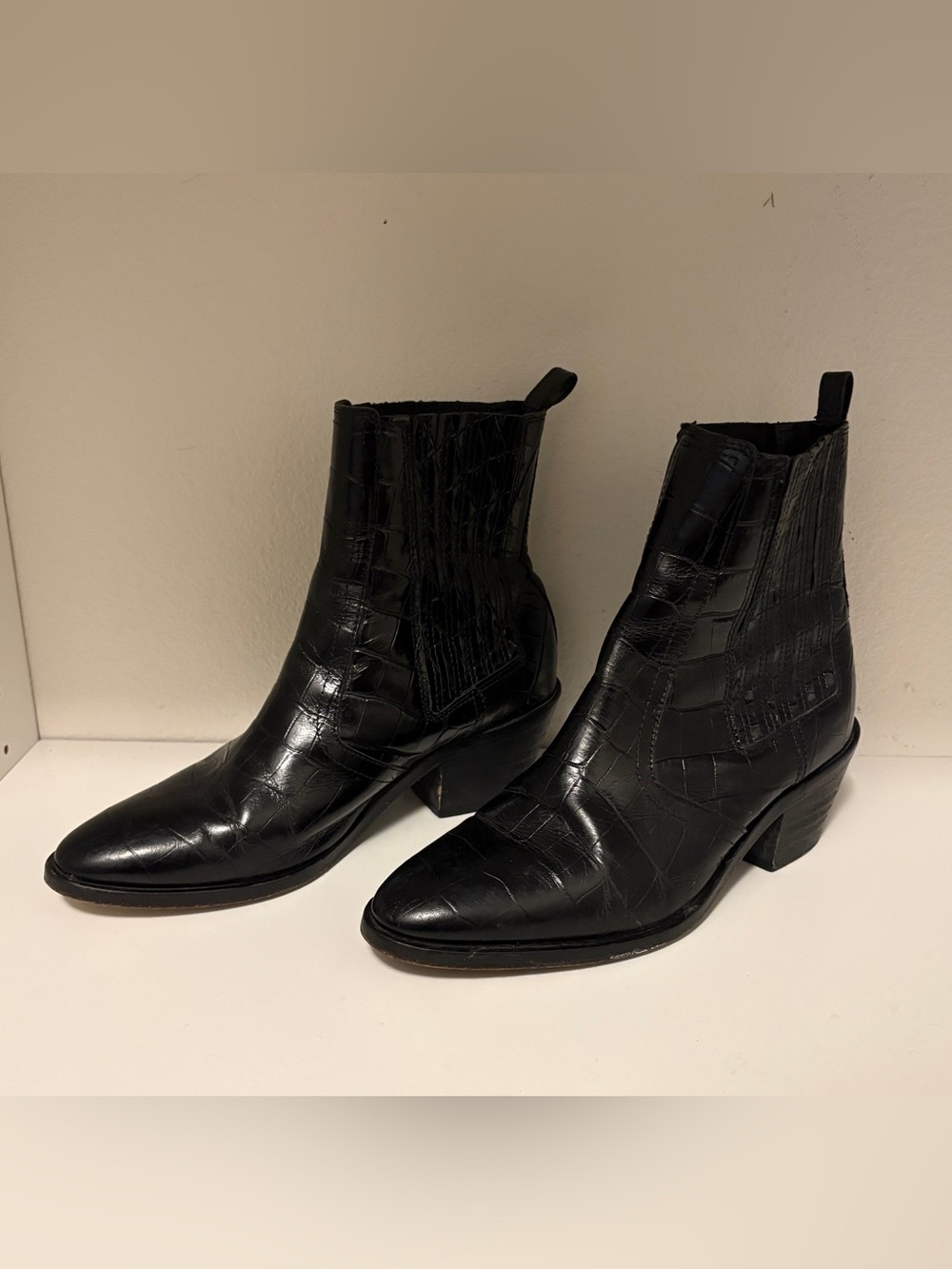 All Saints Miriam Black Crocodile Western Chelsea Boot Hybrid 100% Leather EU 37 - Picture 3 of 15